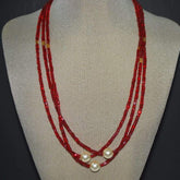 Multi Strands Red Beads With Pearl Ascent Elegant Necklace - FashionByTeresa